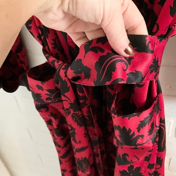Vintage Y2K Robe Satiny Paisley Red Black Dark Romantic Fairy S Oversized - Picture 8 of 15